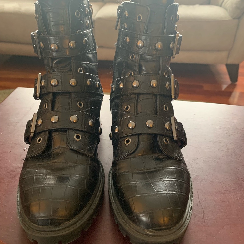 Black Studded Buckle Boots